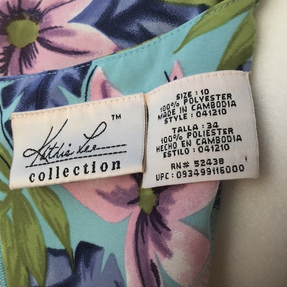 Vintage 1980s 1990s Tropical Pink and Blue Floral Midi Dress - Picture 5 of 6